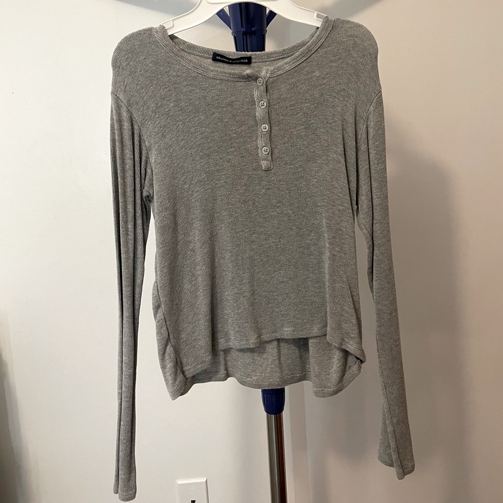 Brandy Melville Long Sleeve Button Gray Top
